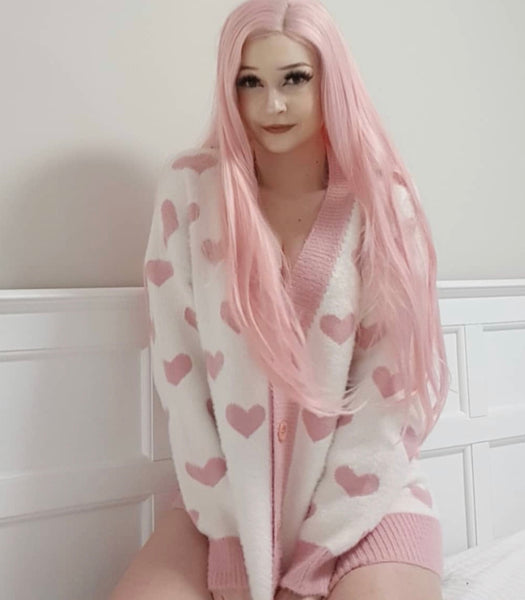 Pink Hearts Sweater Knitted Coat PN1649