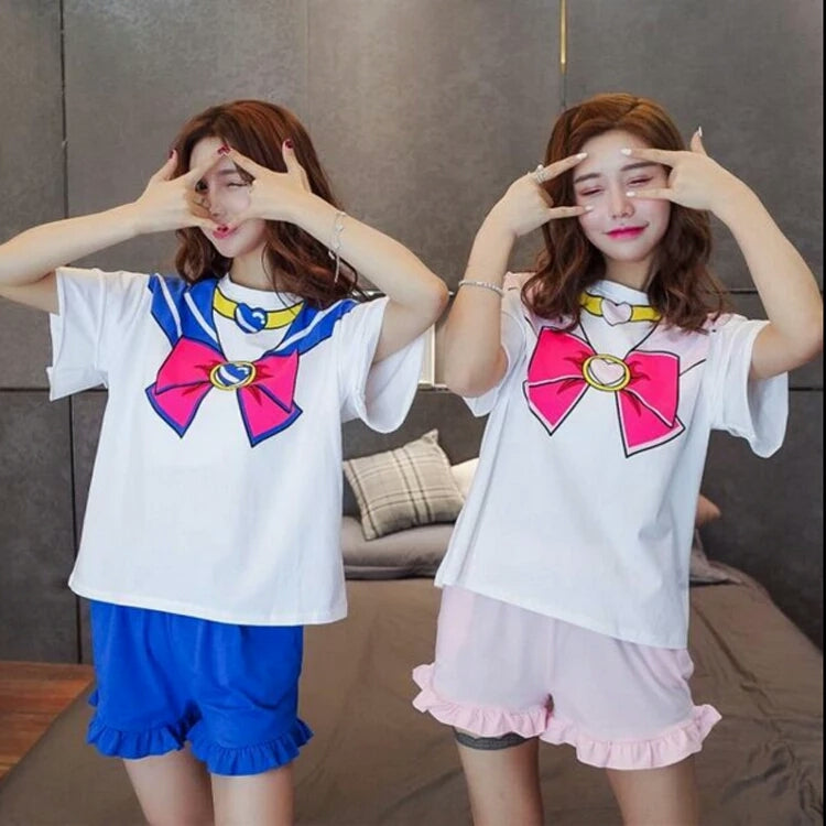 Pink Sailor Moon Pajamas Summer Cute Pjs Shirt Short Set – Cospicky
