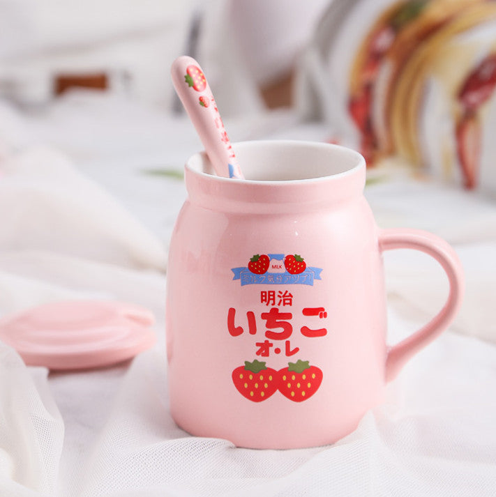 XinHuiGY Pink Mug,Cute Strawberry Cup With Cover Spoon,Ceramic Coffee mug,  Kawaii Cup for Tea milk,W…See more XinHuiGY Pink Mug,Cute Strawberry Cup