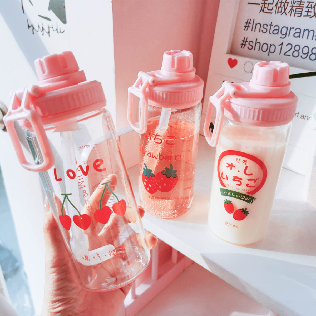 Kawaii Strawberry And Heart Water Cups PN0010