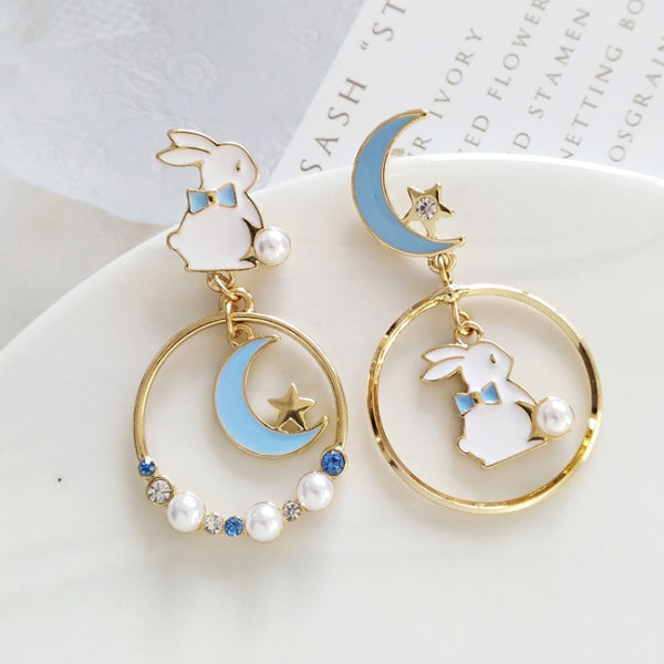 Lovely Rabbit and Moon Earrings/Clips PN1192