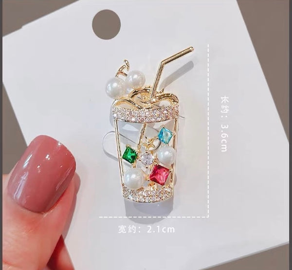 Pretty Boba Tea Brooch Pin PN7235