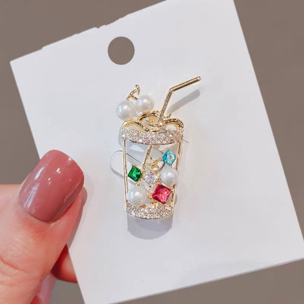 Pretty Boba Tea Brooch Pin PN7235