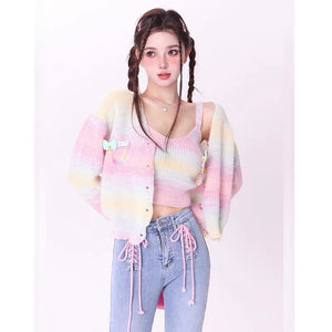 Fashion Rainbow Sweater Knitted Coat PN6715