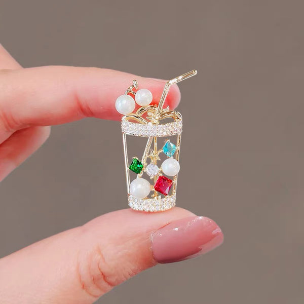 Pretty Boba Tea Brooch Pin PN7235