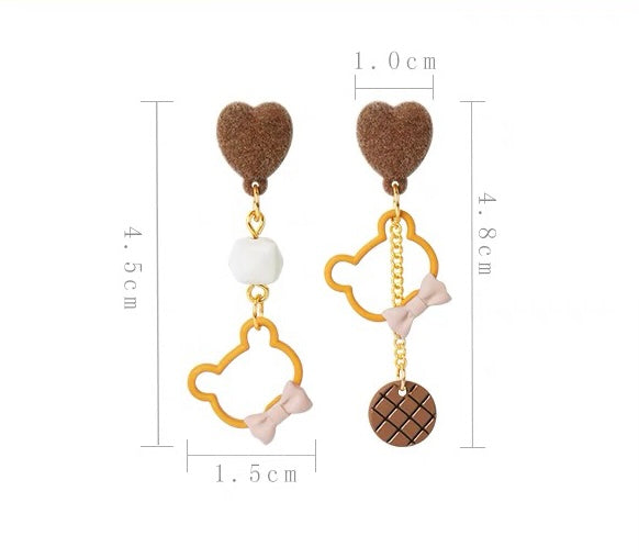 Sweet Bear And Heart Earrings/Clips PN6456