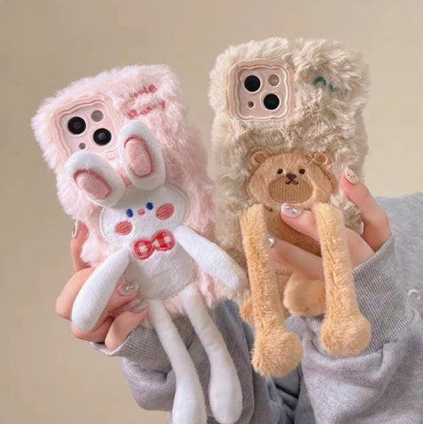 Soft Rabbit and Bear Phone Case for iphone 11/11pro/11pro max/12/12mini/12pro/12pro max/13/13pro/13pro max/14/14plus/14pro/14pro max/15/15pro/15pro max PN6265