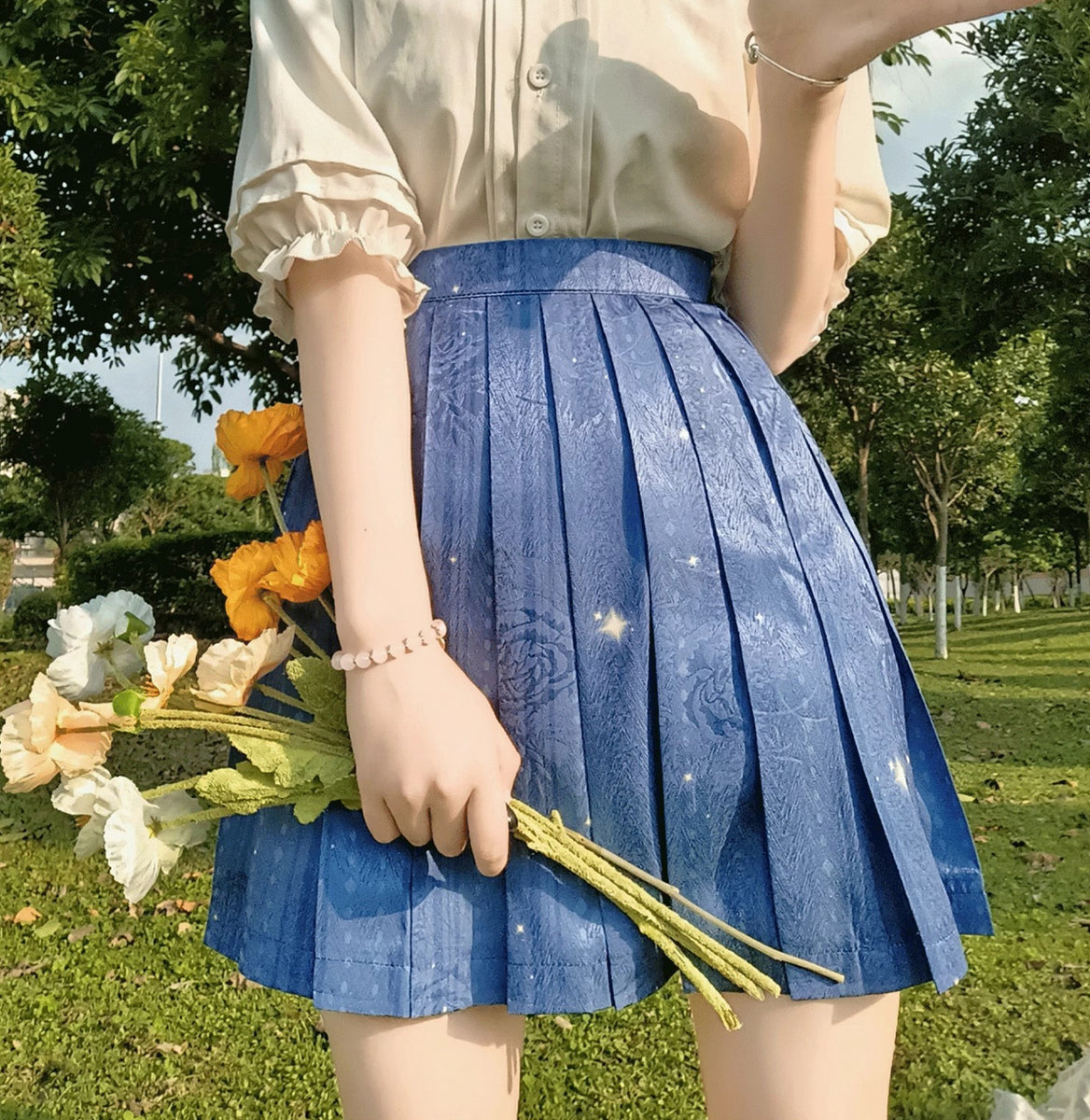 Bow-tie Knitwear & Skirt Hollowed 2Pcs