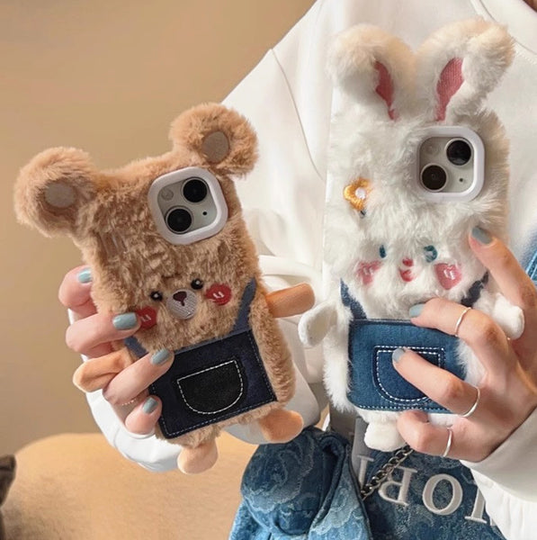 Cute Rabbit and Bear Phone Case for iphone 11/11pro/11pro max/12/12mini/12pro/12pro max/13/13pro/13pro max/14/14plus/14pro/14pro max/15/15pro/15pro max PN6299