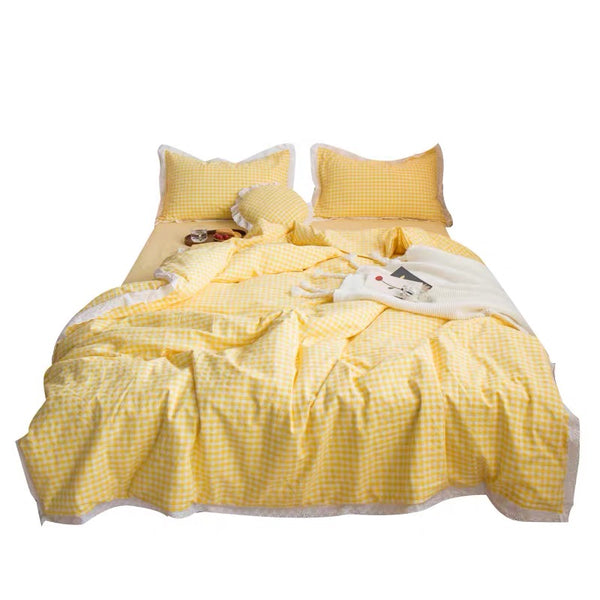 Lemon Yellow Grid Bedding Set PN2666