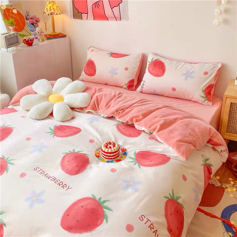 Cute Strawberry Soft Bedding Set PN3458