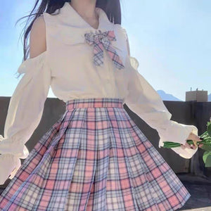 Cute Bowtie Shirt and Skirt Two Pieces PN3545