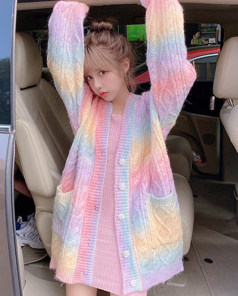 Fashion Rainbow Sweater Knitted Coat PN3427