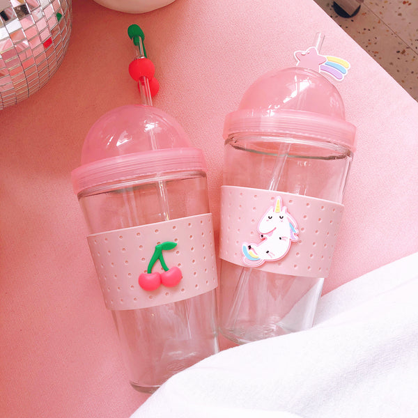 Kawaii Cherry Glass Water Bottle PN1266