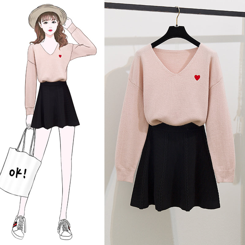 Fashion Heart Sweater And Skirt Set PN2064