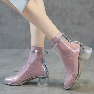 Fashion High-heeled Transparent Rubber Shoes PN1854