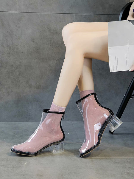 Fashion High-heeled Transparent Rubber Shoes PN1854