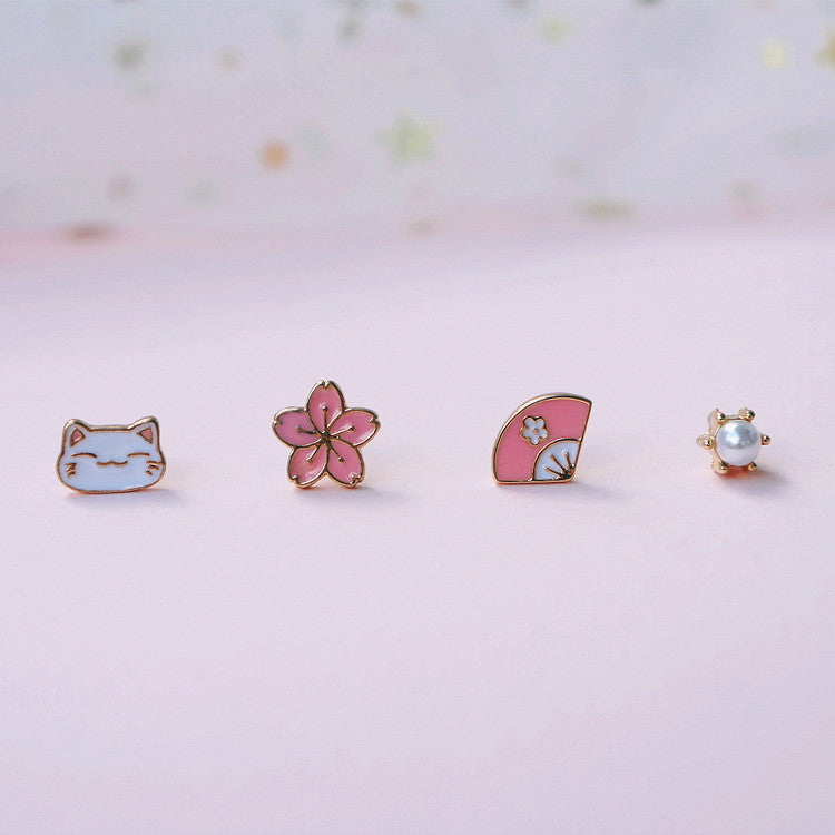 Cute Sakura Cats Earrings PN2466