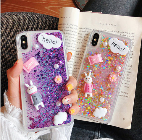 Cute Rabbit Liquid Phone Case for iphone 6/6s/6splus/7/7plus/8/8P/X/XS/XR/XS Max/11/11pro/11pro max/12/12pro/12pro max/12mini PN2770