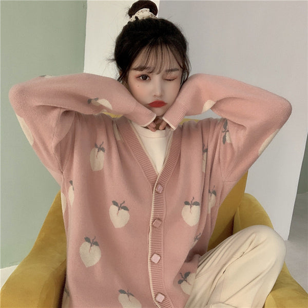 Fashion Peach Sweater Knitted Coat PN3112