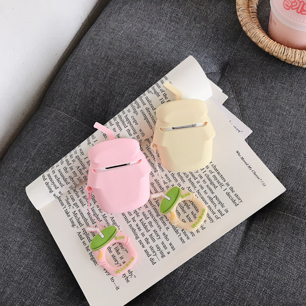 Cute Strawberry Milk Bottle Airpods Case For Iphone PN1563