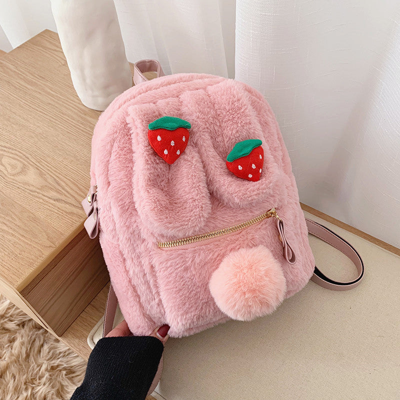 Soft Strawberry Rabbit Ears Backpack PN4625