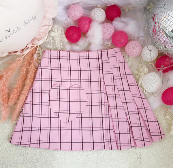 Fashion Embroidered Hearts Pleated Skirt PN2067