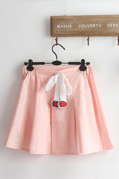Kawaii Embroidered Strawberry Pleated Skirt PN1415