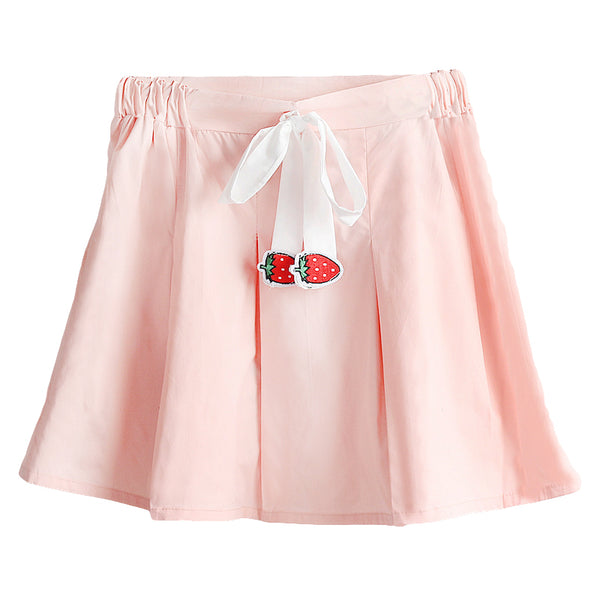 Kawaii Embroidered Strawberry Pleated Skirt PN1415