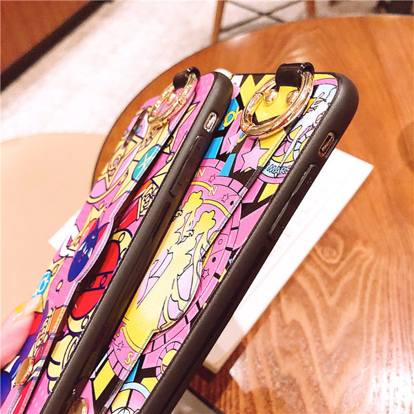 Sailormoon Luna Wrist Strap Bracket Phone Case for iphone 6/6s/6plus/7/7plus/8/8P/X/XS/XR/XS Max PN1771
