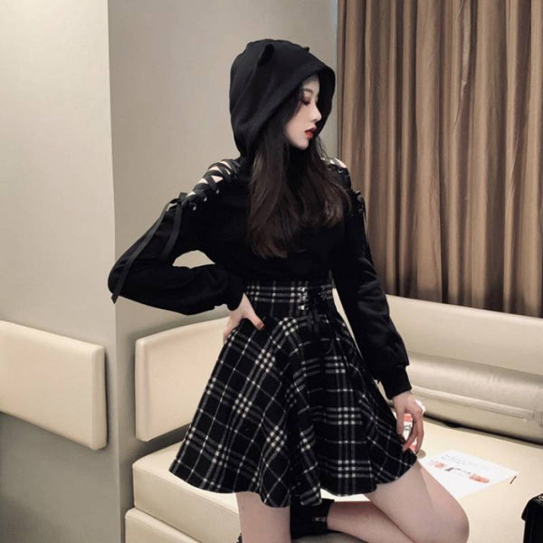 Fashion Black Hoodie and Skirt PN2715