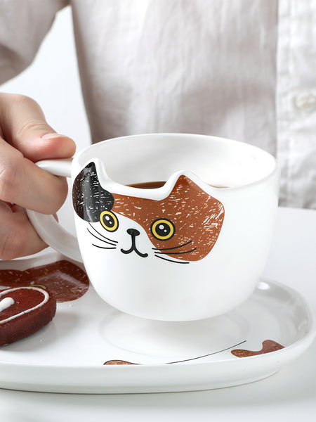 Cute Cat Ceramic Cup And Dish PN2778