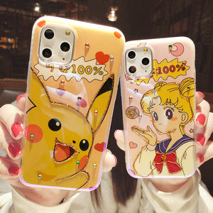 Cartoon Pikachu and Usagi Phone Case for iphone 7/7plus/8/8P/X/XS/XR/XS Max/11/11pro/11pro max PN2412
