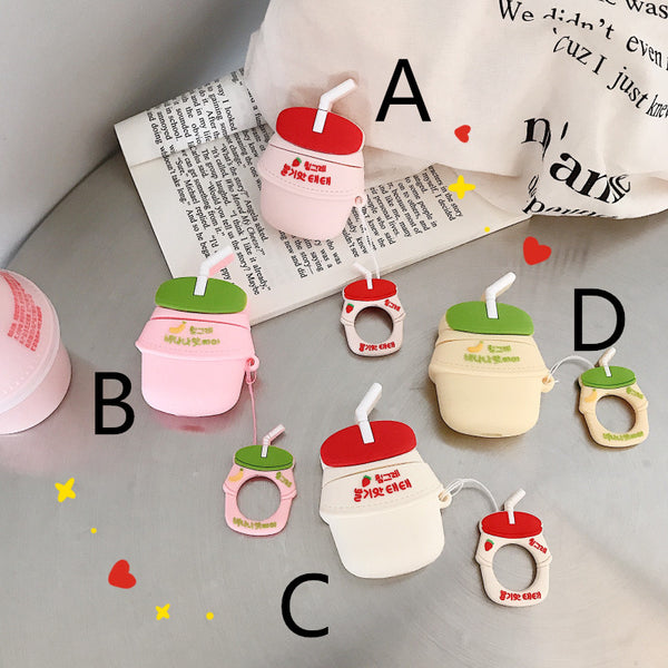 Cute Strawberry Milk Bottle Airpods Case For Iphone PN1563