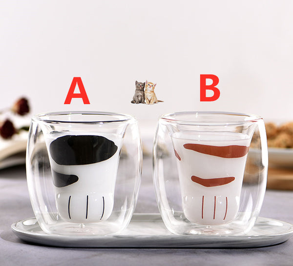 Cute Cat Paw Double Glass Water Cups PN3527