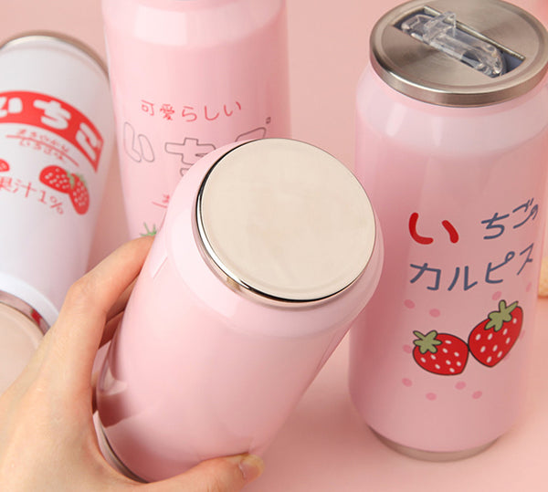 Cute Strawberry Flip-top Can Vacuum Water Bottle PN1697
