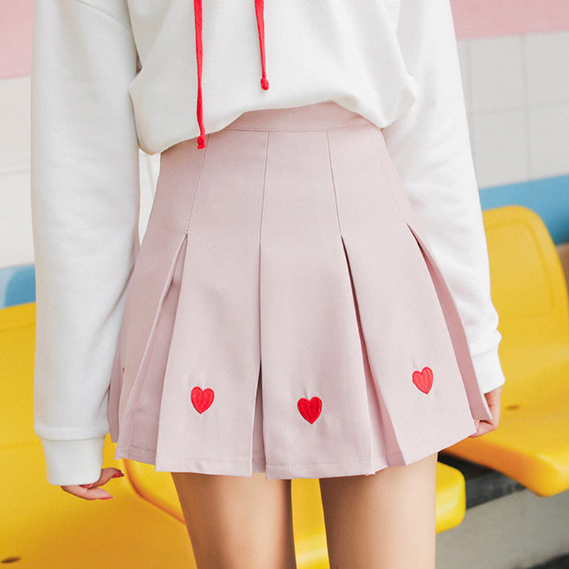 Fashion Embroidered Hearts Pleated Skirt PN2024