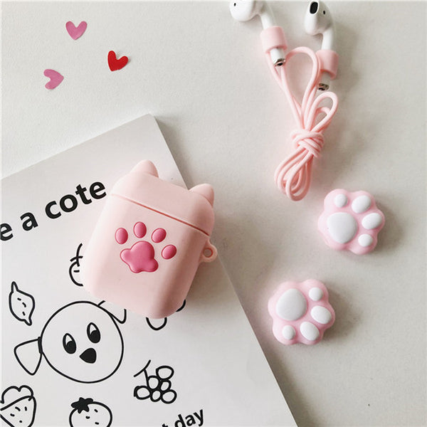 Pink Cats Paw Airpods Wire Protector And Case For Iphone PN1129