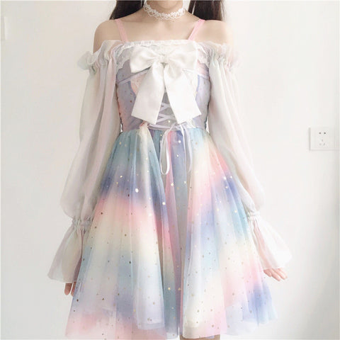Fashion Rainbow Lace Dress PN1909
