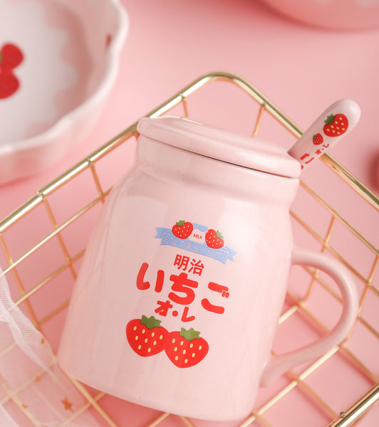 Kawaii Strawberry Mug And Spoon PN3579