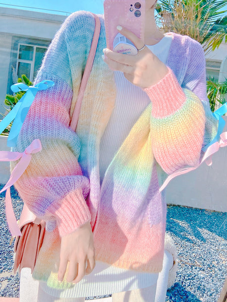 Fashion Rainbow Sweater Knitted Coat PN3910