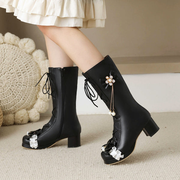 Fashion Bowtie High-heeled Martin Boots PN4176