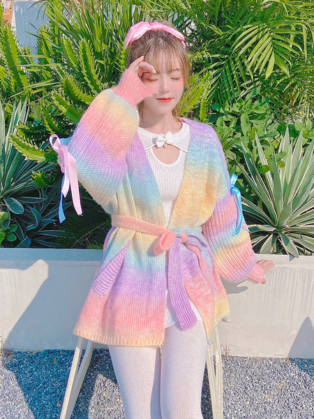 Fashion Rainbow Sweater Knitted Coat PN3910