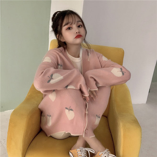 Fashion Peach Sweater Knitted Coat PN3112