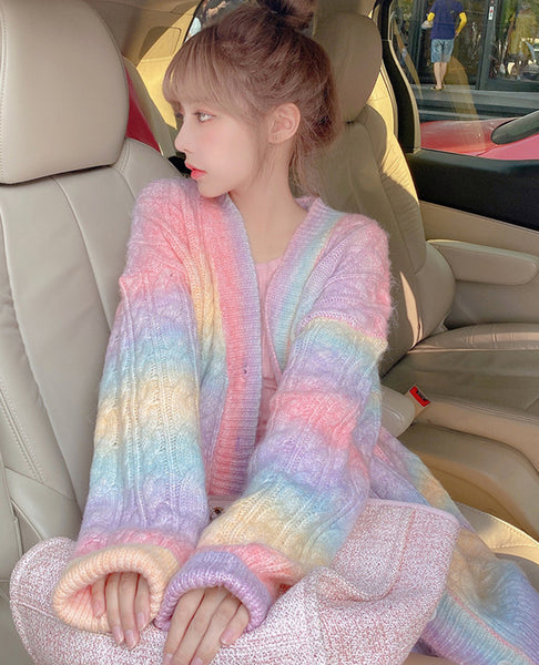Fashion Rainbow Sweater Knitted Coat PN3427