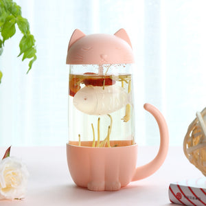 Lovely Cat and Fish Water Glass Bottle PN2360