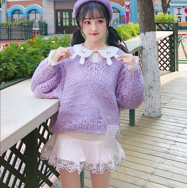 Fashion Purple Sweater and Rabbit Shirt PN2125