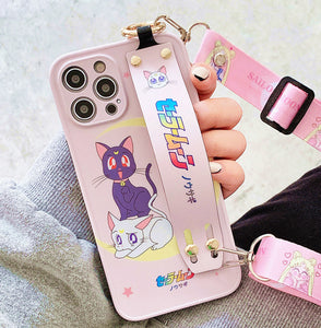 Lovely Luna Cat Wrist Strap Bracket Phone Case for iphone 7/7plus/8/8P/X/XS/XR/XS Max/11/11pro/11pro max/12/12PRO/12mini/12pro max PN3676