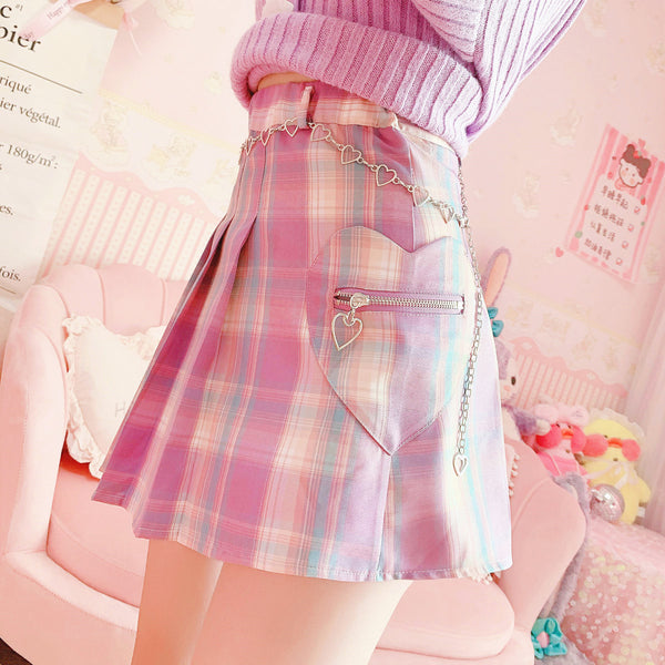 Pink Hearts Pleated Skirt PN3184