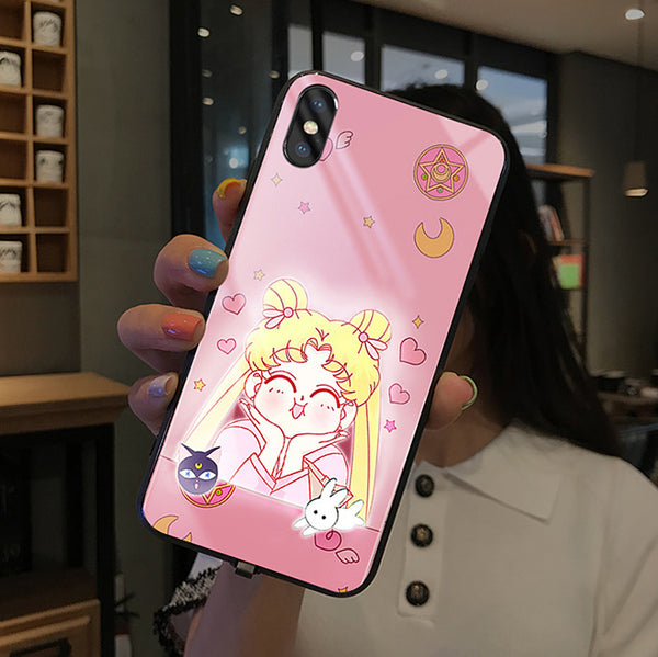 New Style Sailormoon Bright Glass Phone Case for iphone 6/6s/6plus/7/7plus/8/8P/X/XS/XR/XS Max PN1783